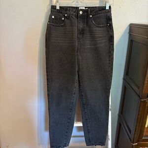 Princess Polly Black Distressed Hem Cotton Women's Mom Jeans Size 4 High Rise